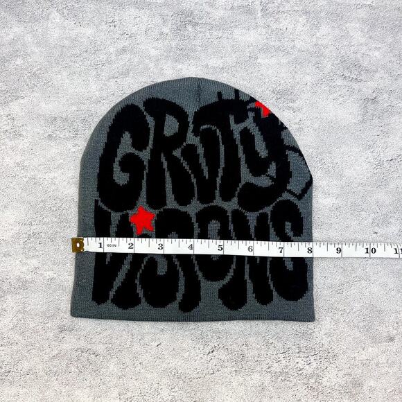 y2k 2000s grunge gothic spiderweb gray and black Grvty visions beanie - Picture 4 of 4